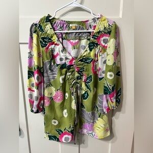Leifsdottir Anthropologie Green 💯 silk floral blouse 4